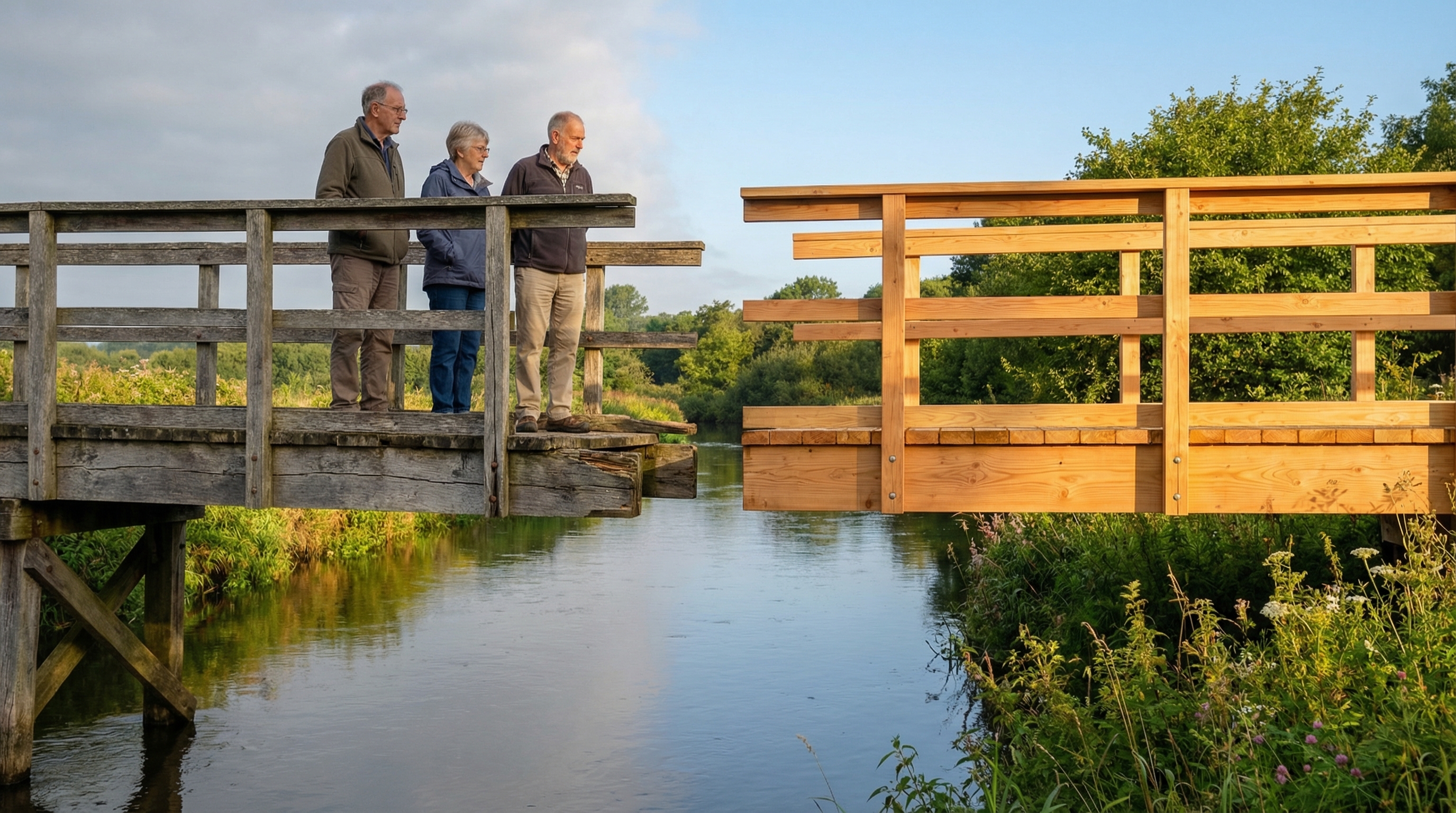 Retirees at a gap in a bridge, representing the Life Readiness Gap between financial readiness and life readiness